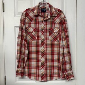 Wrangler Western Shirts Red Plaid Pearl Snap Top Sz L